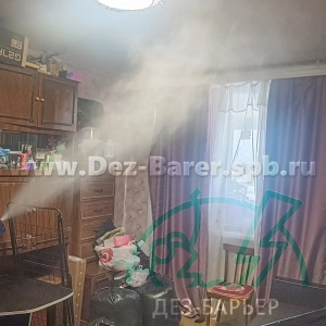 комната заполнена дымом, туманом от распылителя дезинсектора